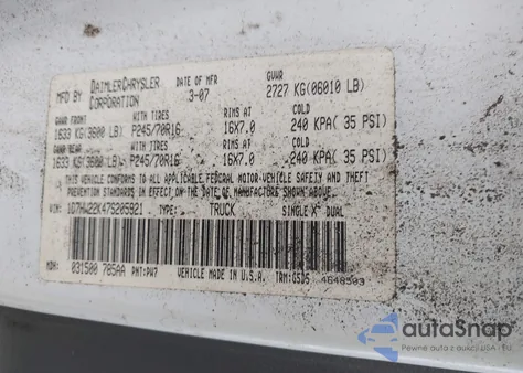 2007 Dodge Dakota St from USA, damaged, VIN 1D7HW22K47S205921